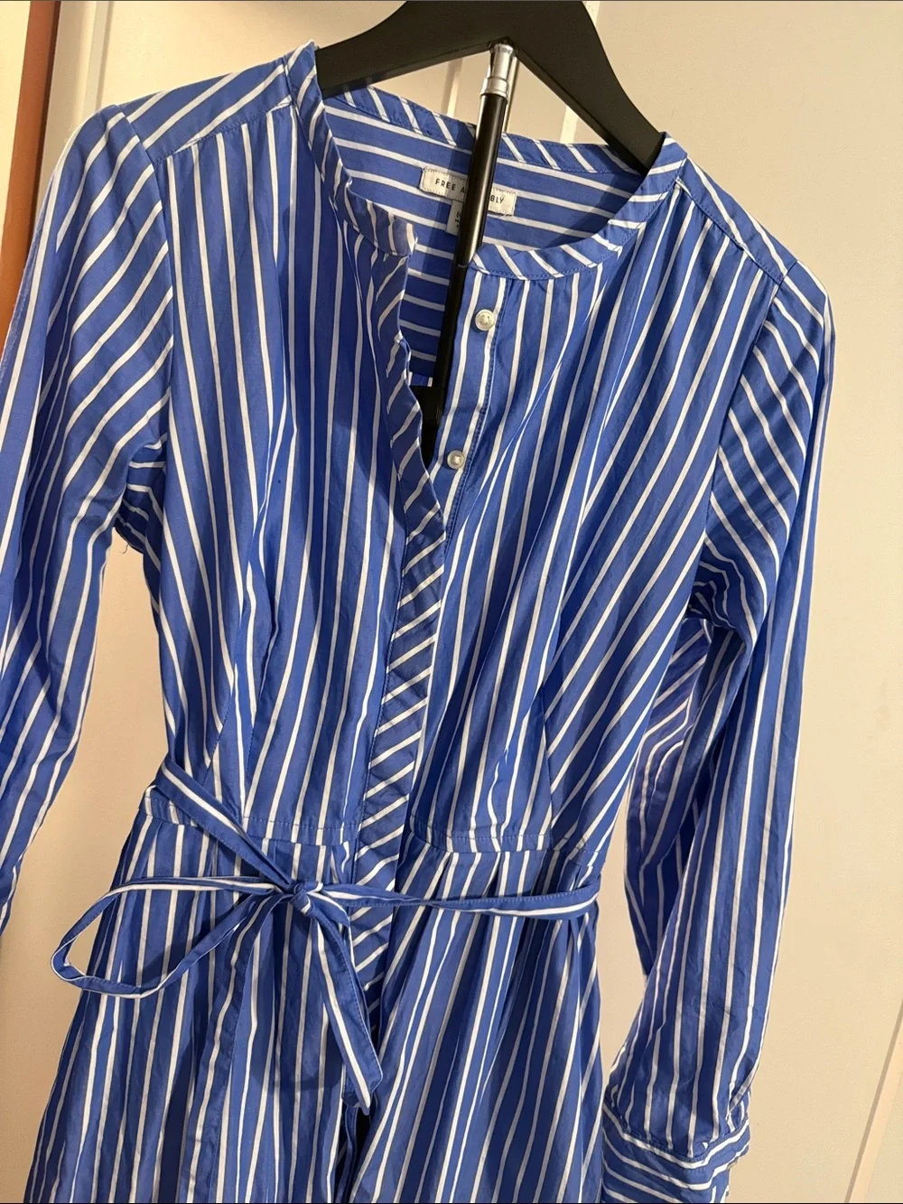 Free Assembly Blue White Striped Belted Shirt Dress Size Medium